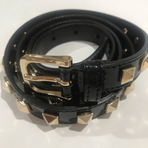 Authentic Burberry black patent leather gold studded authentic size 40  1” belt - Picture 1 of 2